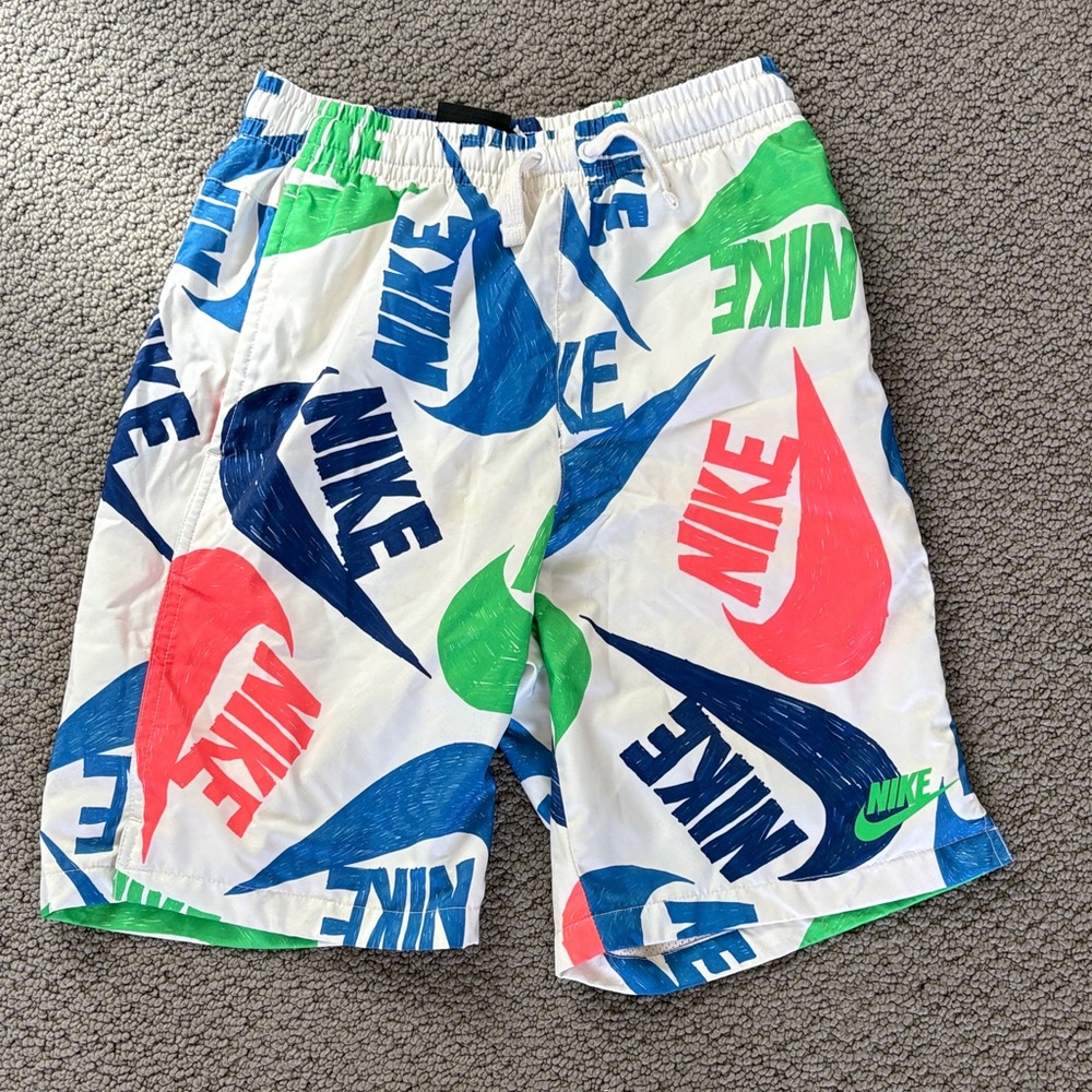 Nike White Shorts with Blue, Green & Red Logo Print